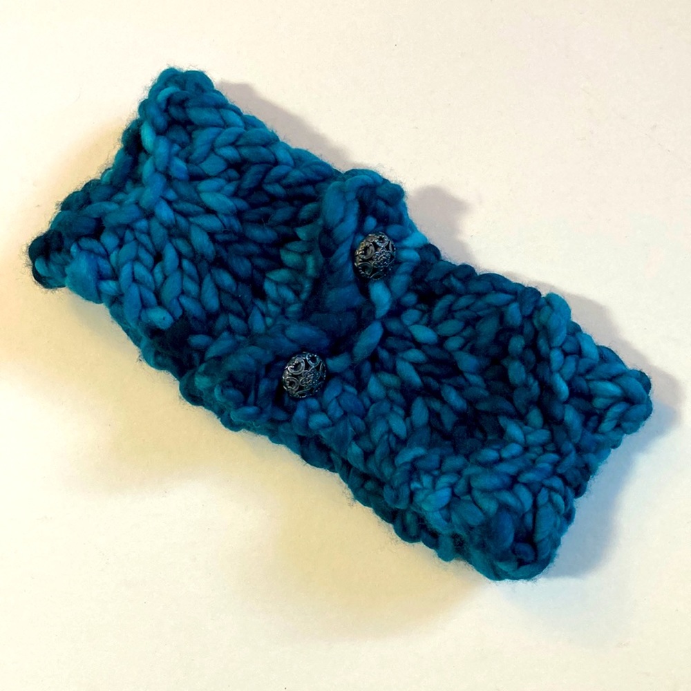SALE Crochet Chunky Knitted Wearable Art Women’s Winter Headband- Teal Blue O/S